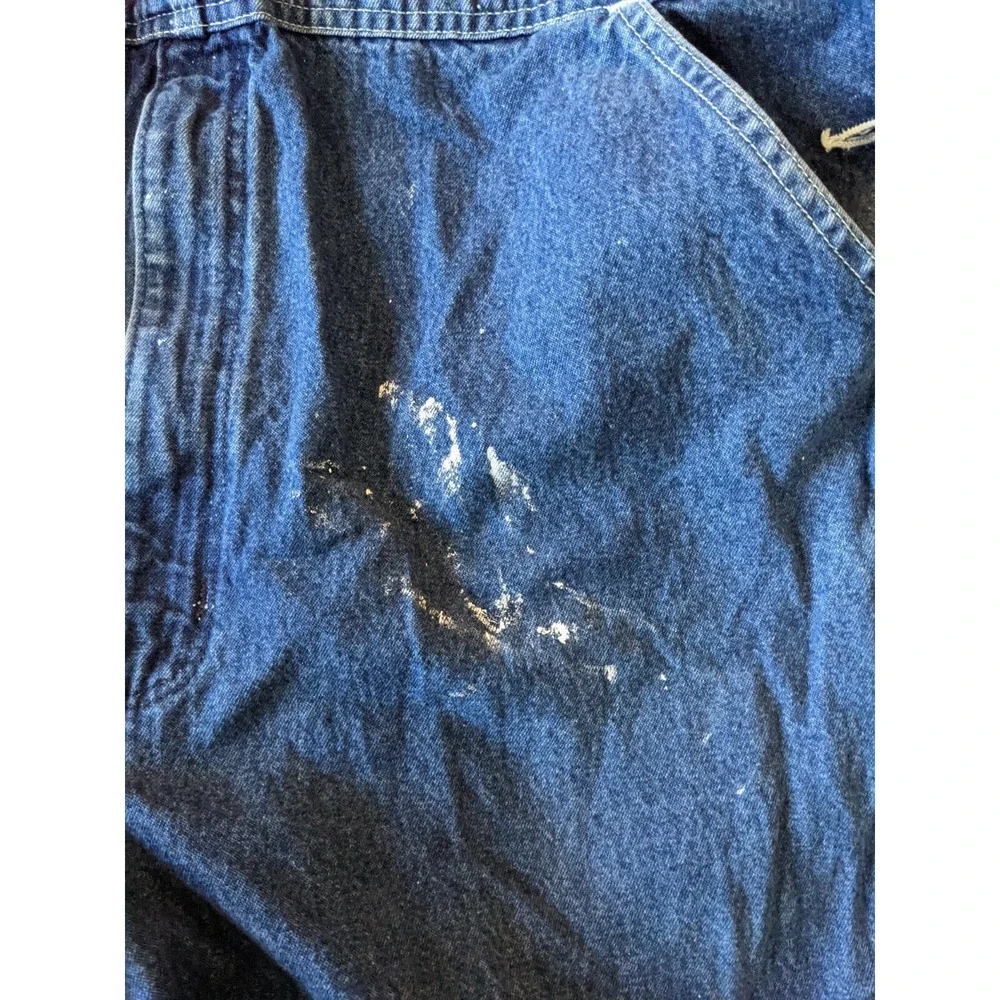 Carhartt Blue Denim Bib Overalls Straight Fit Men Size 42 x 30 Paint Stained